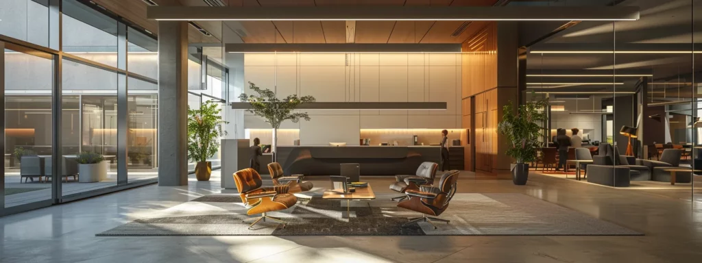 a sleek, modern office space bathed in soft, focused lighting showcases a diverse team engaged in a dynamic brainstorming session around a stylish conference table, emphasizing collaboration and innovation.