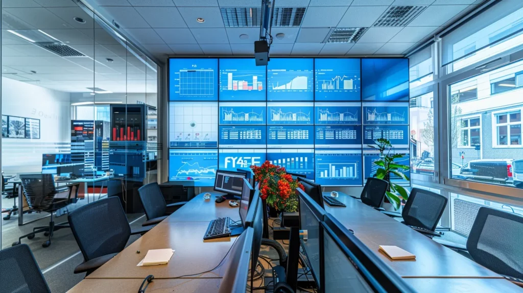 a sleek, modern office workspace is filled with clear digital screens displaying detailed meta element data and structured html layouts, highlighting the importance of transparency and effective communication in advertising and search engine marketing.
