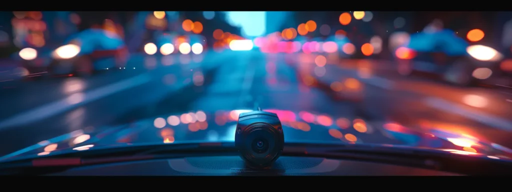 a car dashboard with a sleek, modern battery-powered dash cam capturing crystal clear footage, symbolizing security and advanced technology.