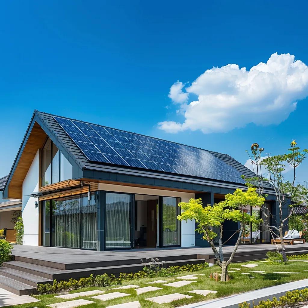 Modern home with solar panels and residential solar energy savings